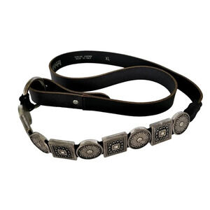 Antoniazzi Firenze Leather Belt Silver Boho Etched Links Black Italy Size XL